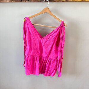 Do+Be Womens Sleeveless Hot Pink Peplum Top V-Neck Adjustable Straps L Polyester